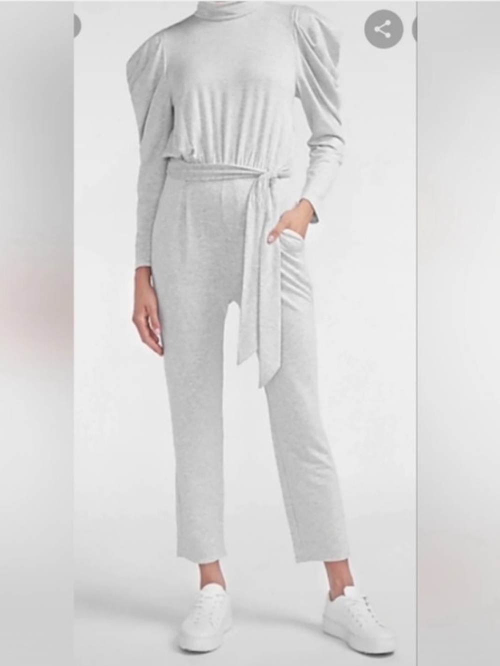 Black Express High-Neck Long-Sleeve Tie-Waist Jumpsuit